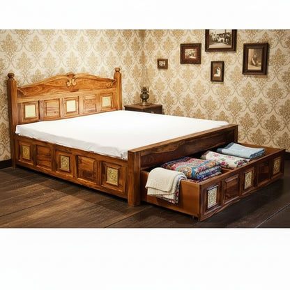 Solid Wood Nawan King Size Bed with drawer and storage