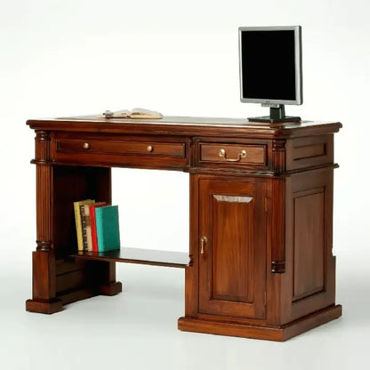 Neural Vibro Study Table made in Solid sheesham wood and brown regzine on top side. 