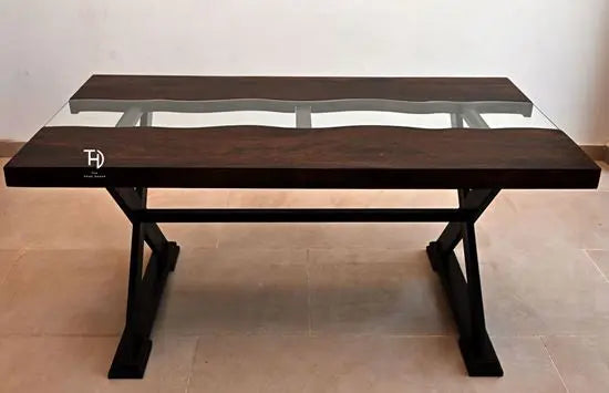 Wooden River Glass Design Nile Dining Table in Walnut finish.