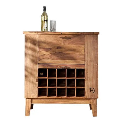 One Flap Door and One Drawer Nisha Bar Cabinet Made in Solid Sheesham Wood. 