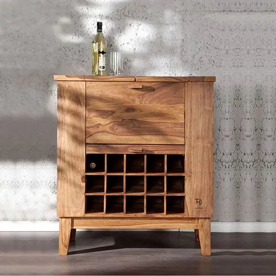 Solid Sheesham Wood One Flap Door and One Drawer Nisha Bar Cabinet. 