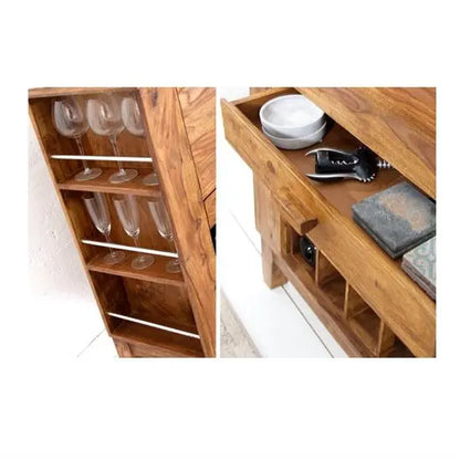 Sheesham Wood One Flap Door and One Drawer Nisha Bar Cabinet Honey. 