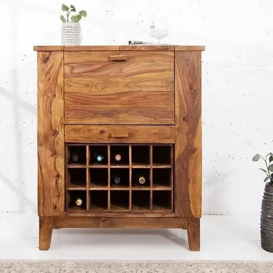 One Flap Door and One Drawer Top Expendable Nisha Bar Cabinet Honey. 