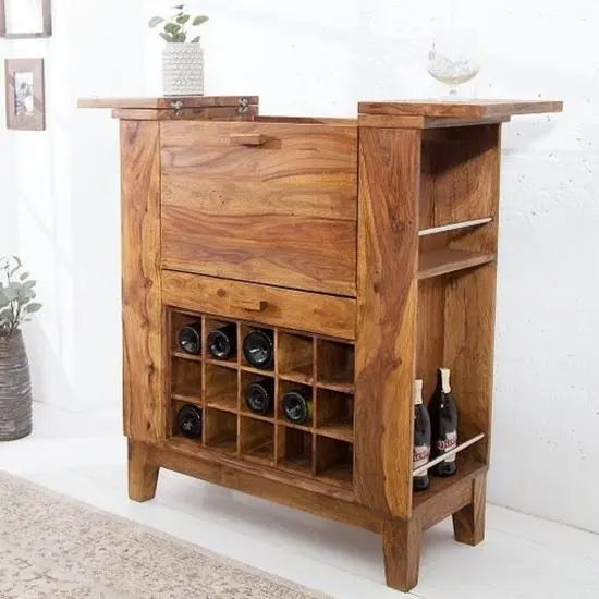 One Flap Door and One Drawer Nisha Bar Cabinet Honey Made in Solid Sheesham Wood.  