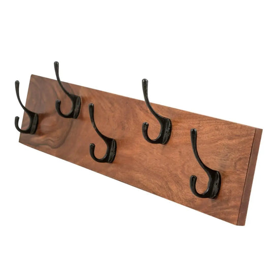 Solid Wood and Five Metal Hook Wall Noah Cloth Hangers. 