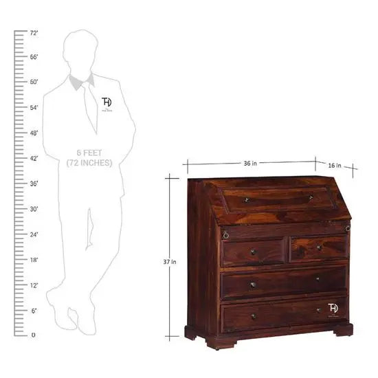 Wooden Nine Drawer and One Flap Door Nona Dune Desk Made in Sheesham Wood. 