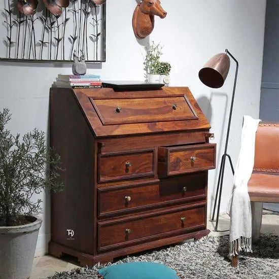 Solid Wood Nine Drawer and One Flap Door Nona Dune Desk