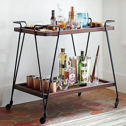 Solid Sheesham Wood and Metal Frame Oli Serving Trolley. 