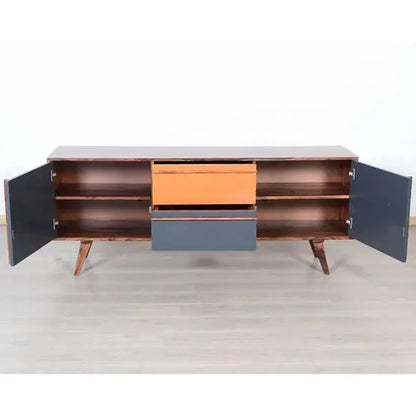 Inside view of wooden cabinet.