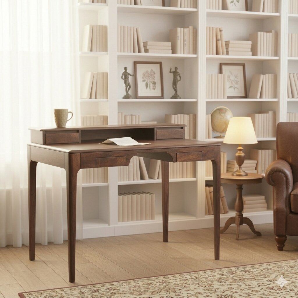 Solid Wood Four Drawer and One Shelf Owada Study Table for Students.
