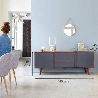 Pantone color on doors gives a positive vibration. Made in solid Sheesham wood with doors and drawers front in MDF with paint.