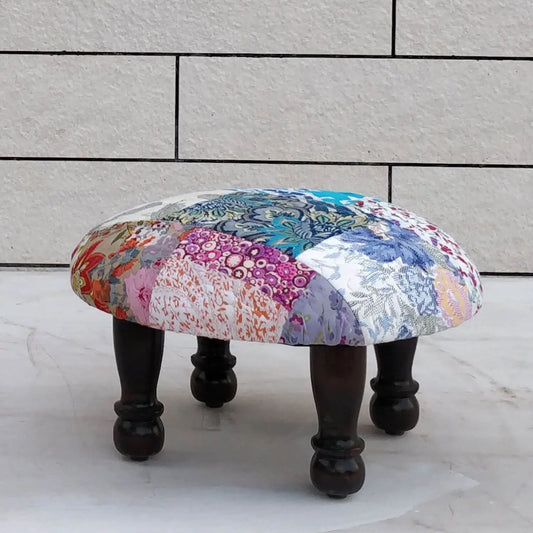 Solid Wood Round Shape Carving Leg Patchwork Pidda. 