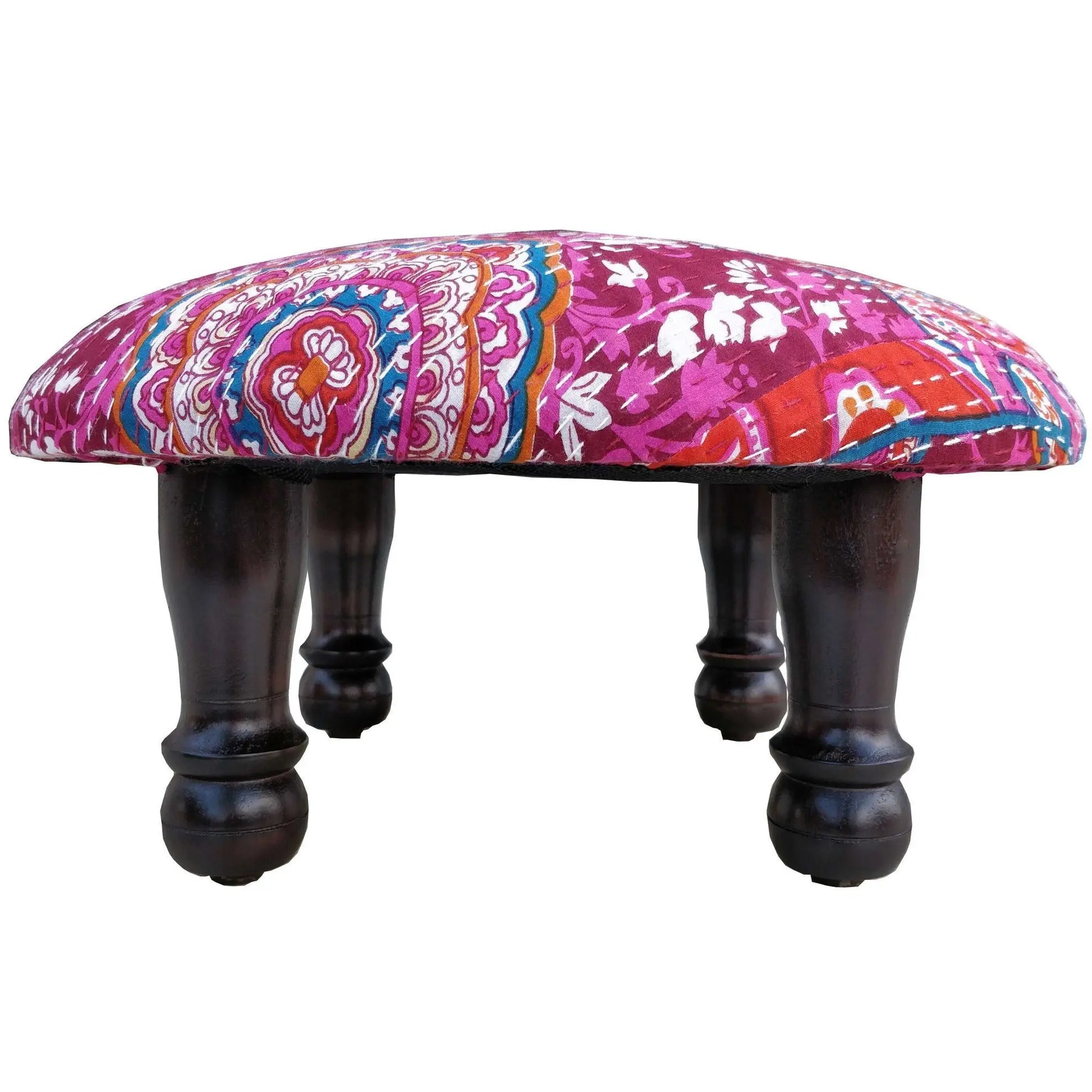 Round Shaped Carving Legs Red Pejali Chowki made in Solid Sheesham Wood.