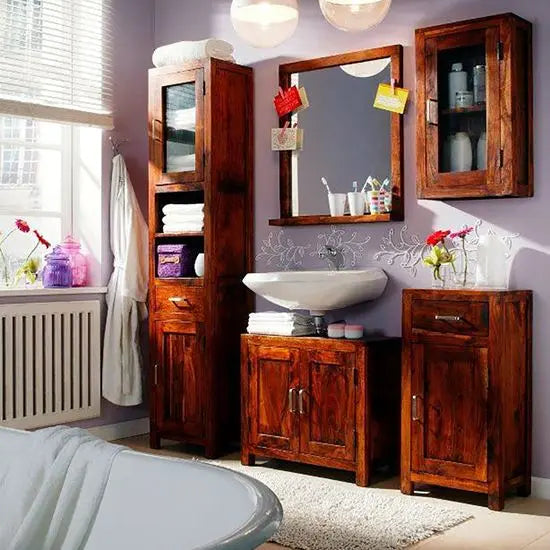 Solid Sheesham Wood Penta Bathroom Collection. 