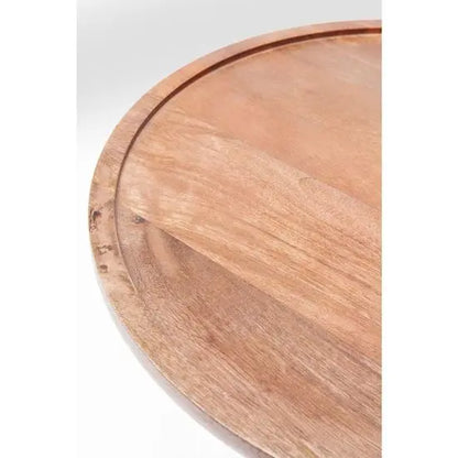 Solid mango wood round shaped Pillar side table natural with a single columnar support.