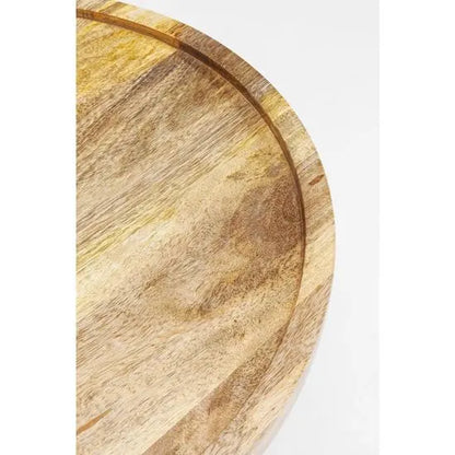 wooden round shaped Pillar side table with a single columnar support.