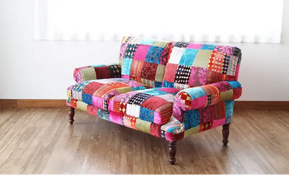 Assorted velvet patchwork two seater sofa online.