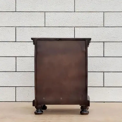 Wooden One door and one drawer Planetarium bedside table with turned-round legs. 