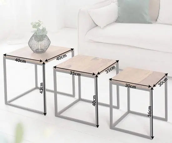 Solid Wood and Metal Frame Simplistic Design Pollo Stools Set Three Pcs. 