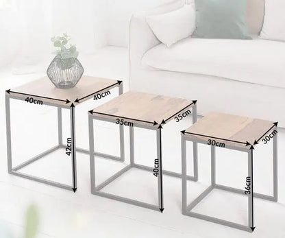 Solid Wood and Metal Frame Simplistic Design Pollo Stools Set Three Pcs. 