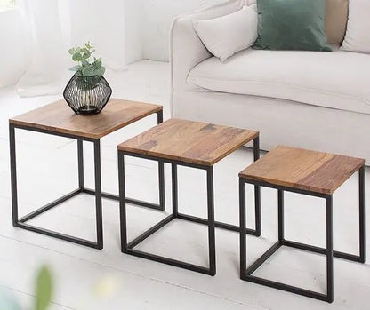 Solid Wood and Metal Frame Simplistic Design Pollo Stools Set Three Pcs. 