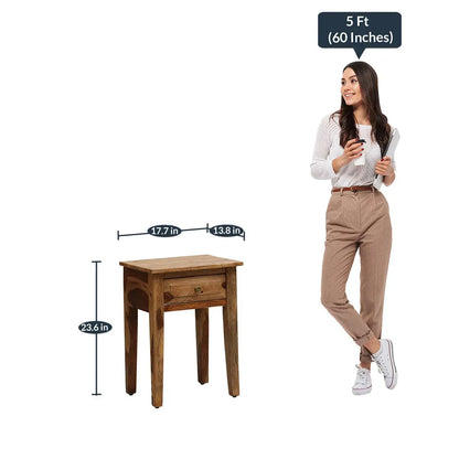 A Wooden Rectangle shape One Drawer Raj Mahal End Table.