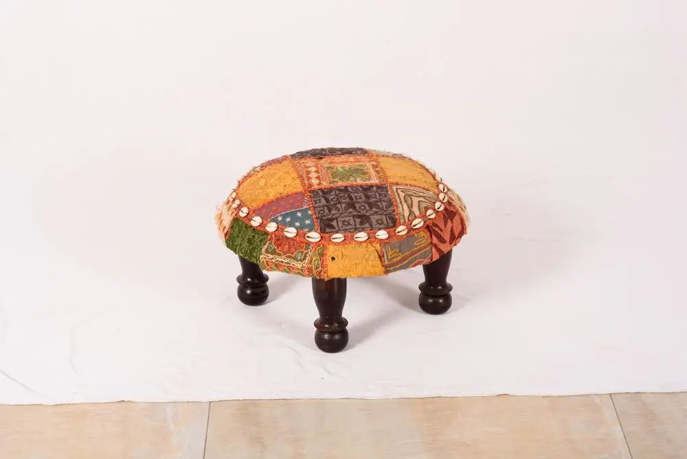 Solid Sheesham Wood Carving Legs Rajasthani Patchwork Chowki. 