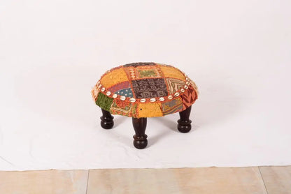 Solid Sheesham Wood Carving Legs Rajasthani Patchwork Chowki. 