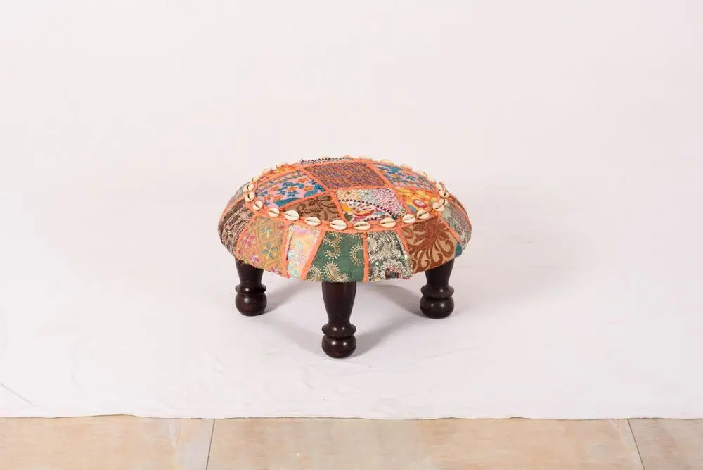 Carving Legs Rajasthani Patchwork Chowki made in Solid Sheesham Wood. 