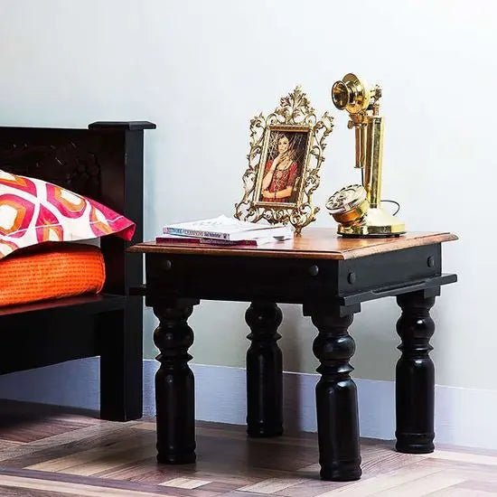 Solid Sheesham Wood Traditional Design Rajdhani End Table Walnut.
