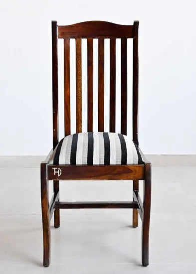 Sheesham Wood Rajdhani Striped Dining Chair in Walnut Finish. 