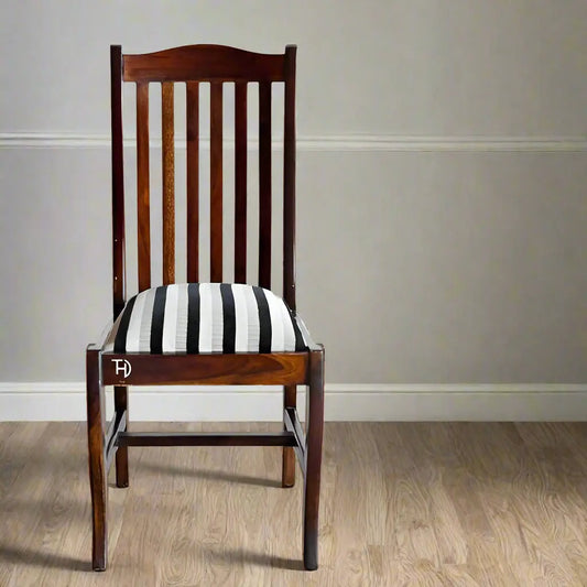 Solid Sheesham Wood Rajdhani Striped Dining Chair in Walnut Finish. 