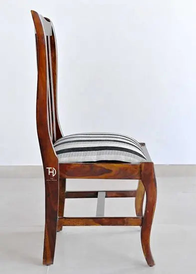 Wooden Rajdhani Striped Dining Chair in Walnut Finish. 
