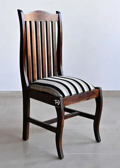 Solid Wood Rajdhani Striped Dining Chair in Walnut Finish. 