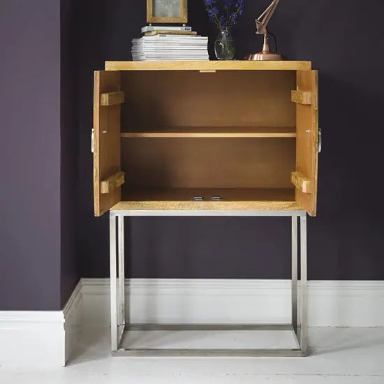Solid Wood and Metal Base Two designer Ran Herringbone Sideboard