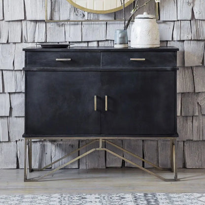 Two Door Two Drawer mdf and Metal Frame Black Ran Modern Sideboard.