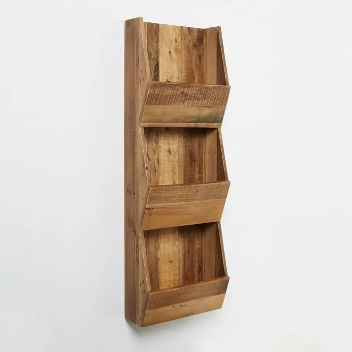 Solid Mango Wood Three Pocket Shelf Ran magazine Holder.