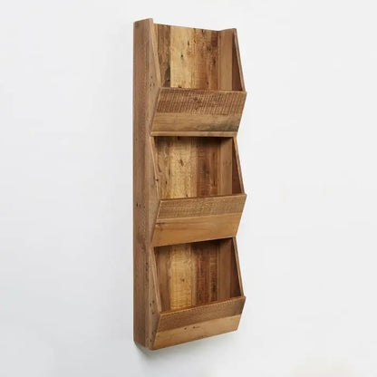 Solid Mango Wood Three Pocket Shelf Ran magazine Holder.