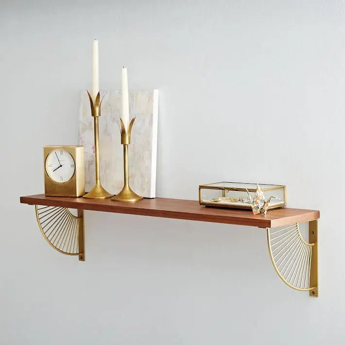 Wooden shelf with gold brackets Rhine Wall Rack.