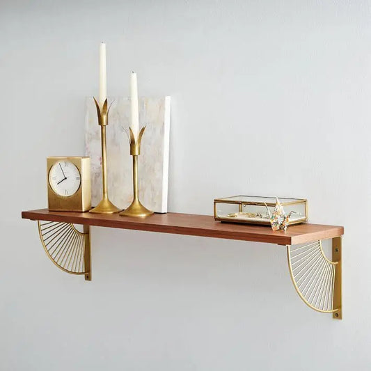 Wooden shelf with gold brackets Rhine Wall Rack.