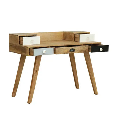 Five Drawer Multi Rino Desk Made in Solid Mango Wood. Drawer Finish in Multi Colour So Product Looks Beautiful. 