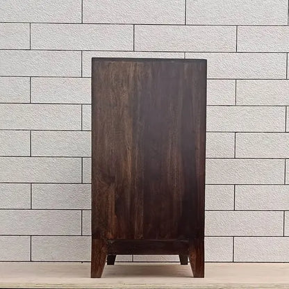 Wooden Six drawer chest walnut with fish design on Big drawers panel.
