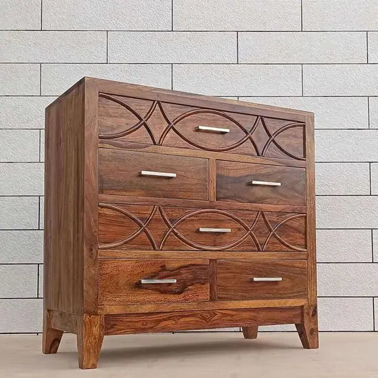 Solid Wood Six Carved Drawer Rope Chest of Drawer.