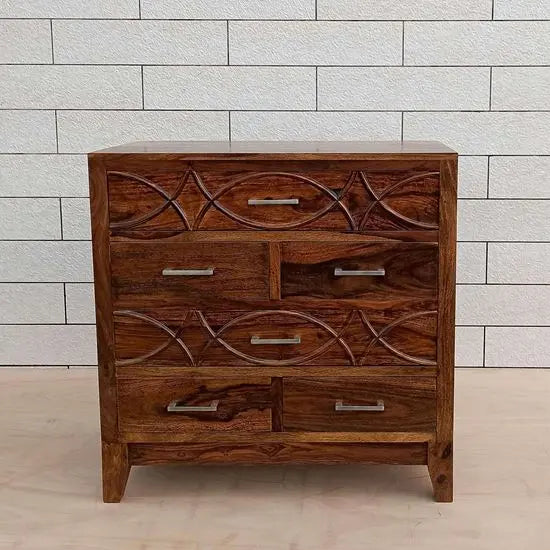 Sheesham Wood Six Carving Drawer Rope Chest of Drawer 