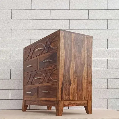 Six Drawer Rope Chest of Drawer Made in Solid Sheesham Wood. Also Carving Design in Drawer. 