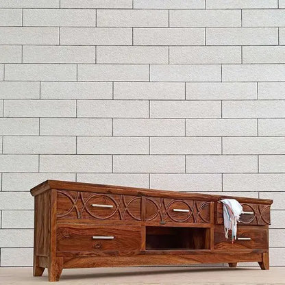 Wooden five drawer and one self rope tv cabinet. 