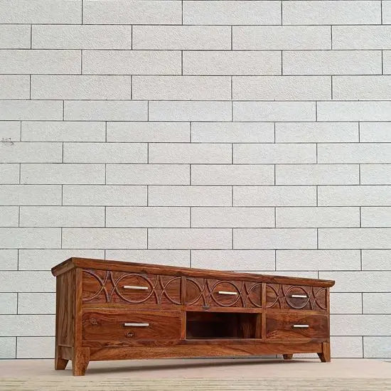 Solid Sheesham Wood Five drawer Rope tv cabinet. 