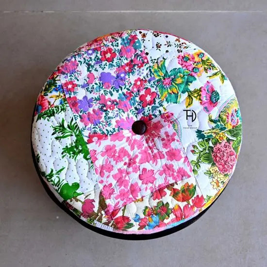 Solid Wood Side Carving Round Chowki. 
