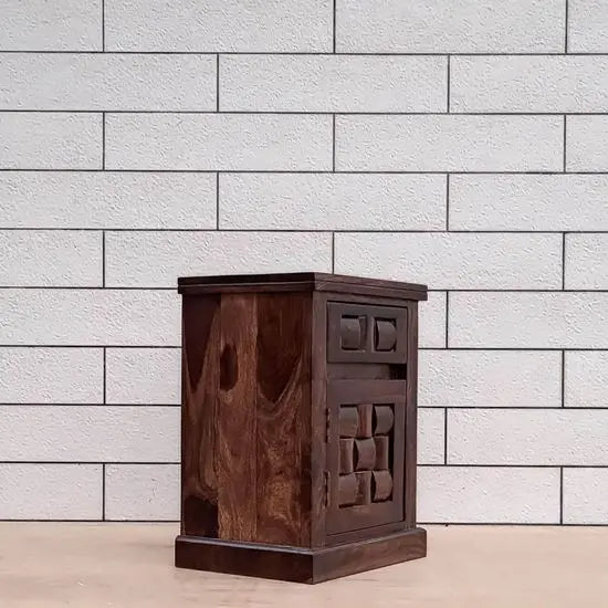 Solid Wood One Door One Drawer Round Tile Bedside. 