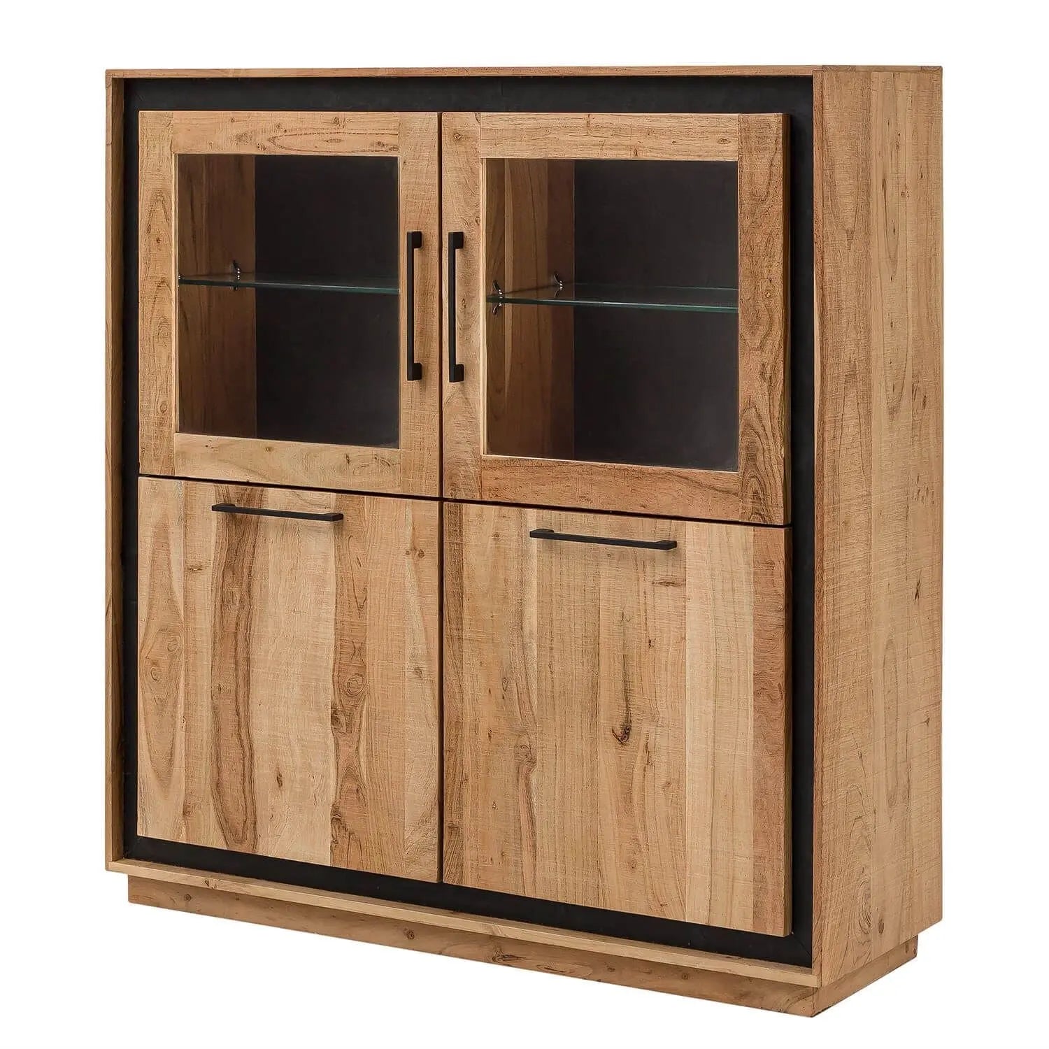 Acacia Wood Four Door Rustic Crockery Cabinet. 